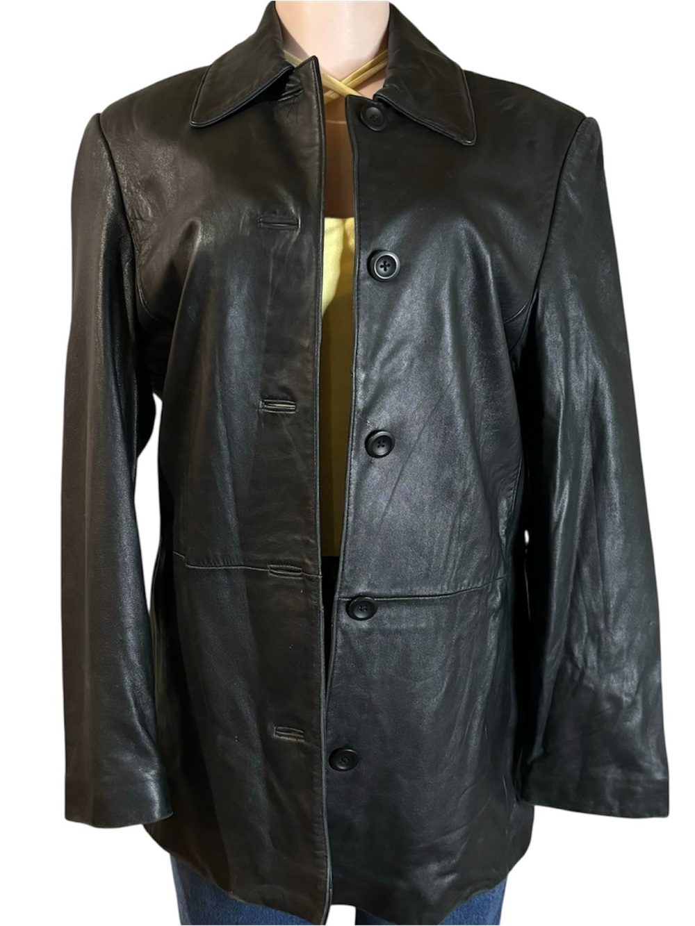 Vtg 90s New Zealand Lambskin Leather Jacket Button Up Womens Sz S Y2K Minimalist